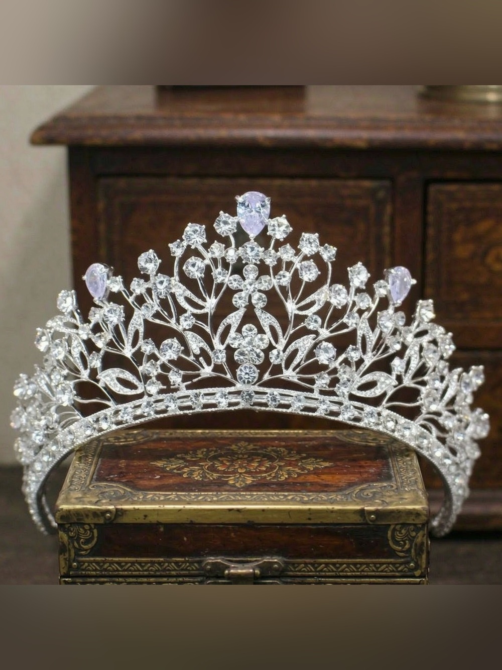 Silver Tiara with Lavender Crystal Accents - Women Accessories
